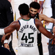Donovan Mitchell #45 of the Utah Jazz hugs Jamal Murray #27 of the Denver Nuggets after the game ends and the Denver Nuggets wiin Game Seven of the Western Conference First Round during the 2020 NBA Playoffs at AdventHealth Arena at ESPN Wide World Of Sports Complex on September 01, 2020 in Lake Buena Vista, Florida.